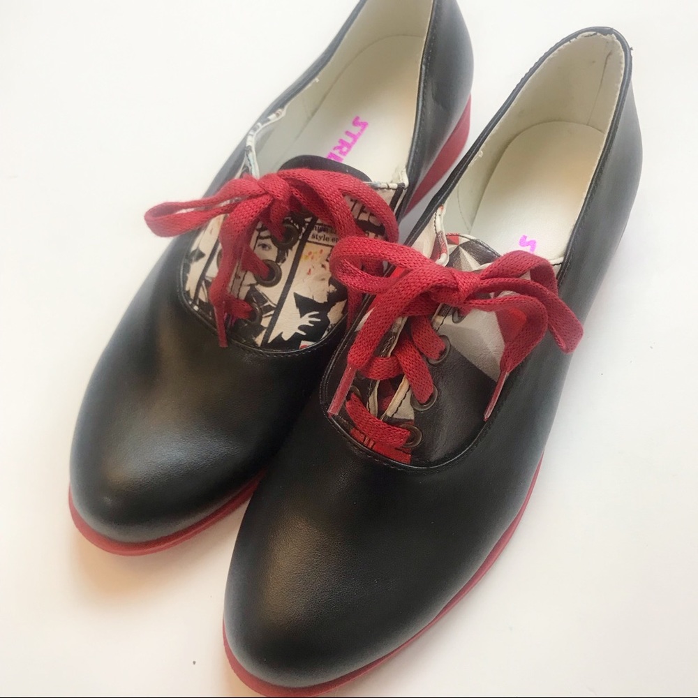 Streetfly | oxford black lace up red bottom shoes